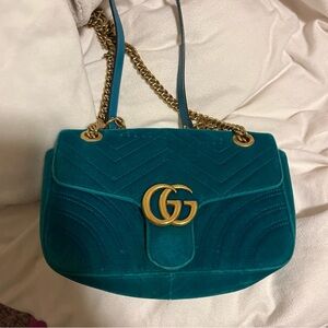Gucci Marmont matelasse Velvet Teal Green Bag